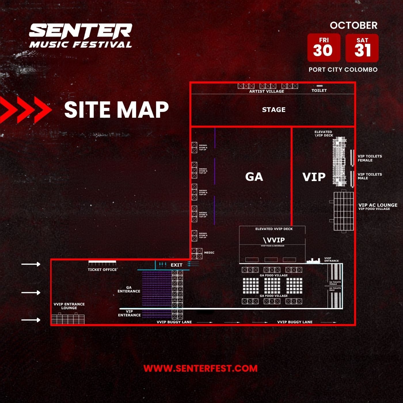 Senter Music Festival 2026 Site Map — Port City Colombo